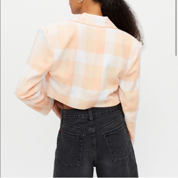 NWT For Love & Lemons Eugenie Cropped Plaid Blazer Jacket Peach Apricot Pastel M - Picture 3 of 10